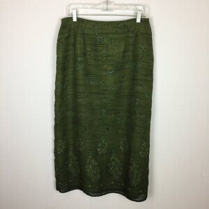 Vintage Laura Scott Midi Pencil Skirt Size L Womans Green Floral Print USA Made